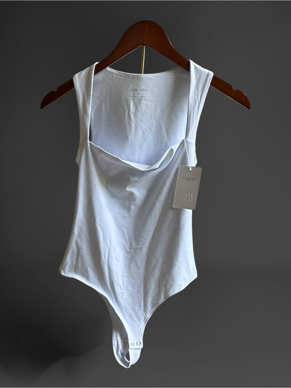 REORIA Women's Sleeveless Square Neck Bodysuit White Double Lined Thong Snap S